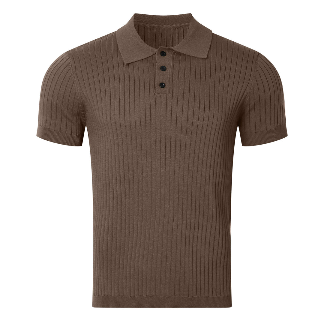 Herren nan schmal geschnittenes geripptes Poloshirt aus Feinstrick mit Kurzarm und Polokragen Echo Archiv