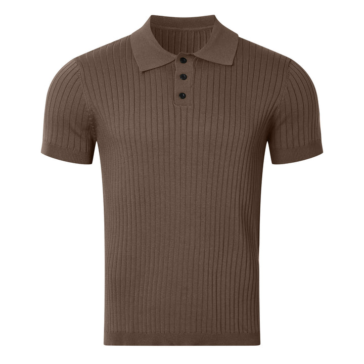 Herren nan schmal geschnittenes geripptes Poloshirt aus Feinstrick mit Kurzarm und Polokragen Echo Archiv