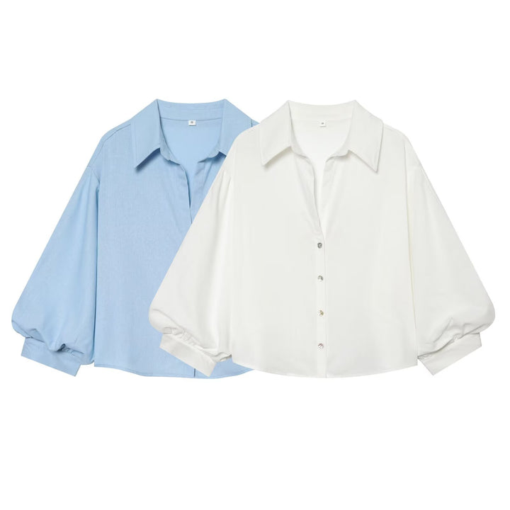 Damen weit geschnittene Oversize-Bluse mit Ballonärmeln und Hemdblusenkragen Echo Archiv