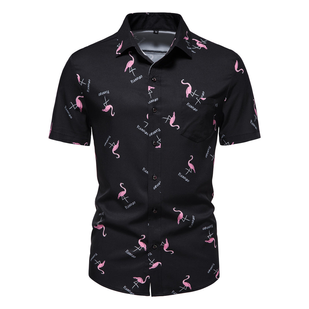Herren Kurzarmhemd mit modernem Flamingo-Muster Echoarchiv