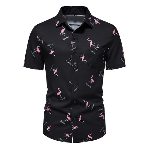 Herren Kurzarmhemd mit modernem Flamingo-Muster Echoarchiv