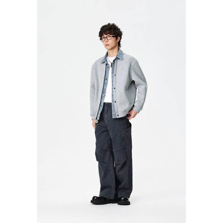 Unisex Lagenlook-Boxy Blouson mit integriertem Denim-Kragen und Druckknopfleiste Echoarchiv