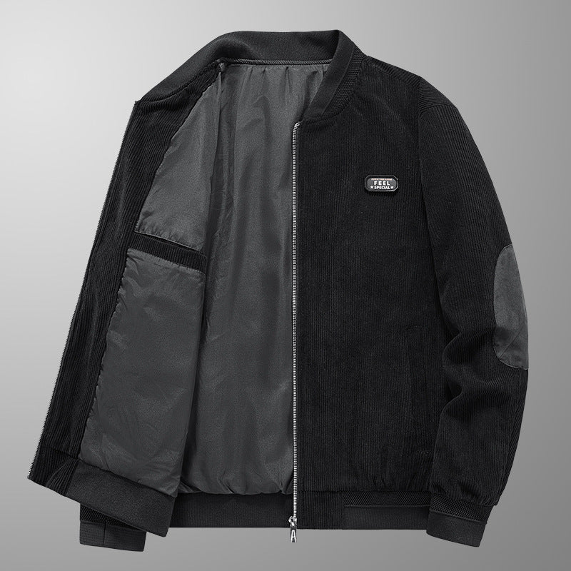 Herren Cordblouson im Bomberstil mit Ellbogenpatches, gefüttertem Innenlayer und Badge-Detail – Brevano