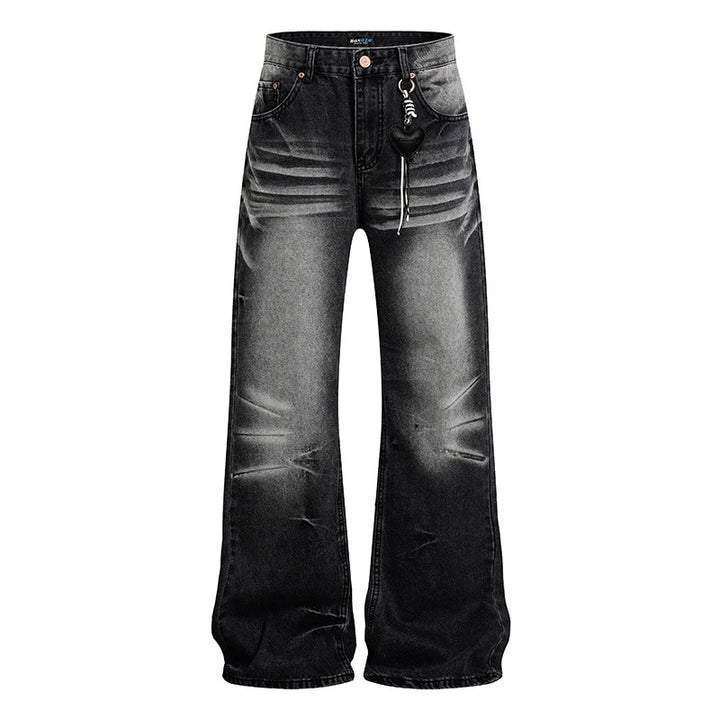 Damen Weite Vintage-Jeans im Schlagstil mit Used-Wash und Herz-Anhänger Echoarchiv