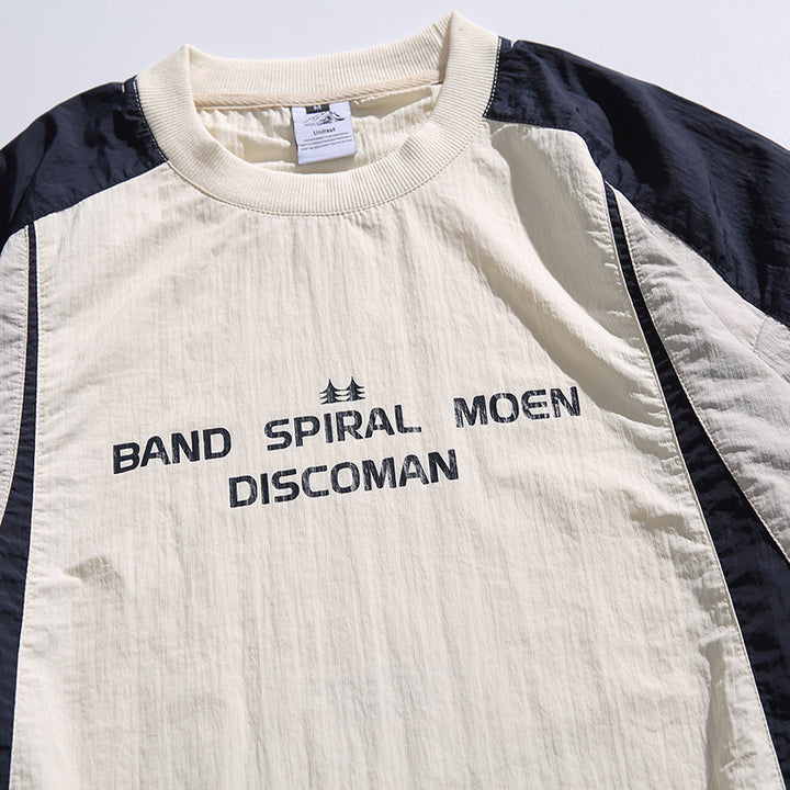Unisex Weitgeschnittenes Retro-Sportliches Langarmshirt mit Kontrastpaneelen und Kordelzugsaum Echo Archiv