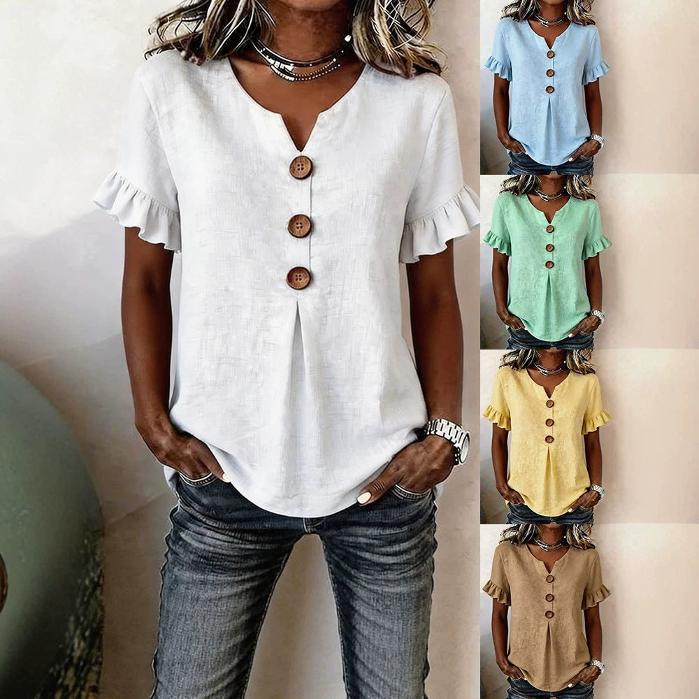 Damen Bluse mit Rüschendetails und Holzknöpfen Echo Archiv