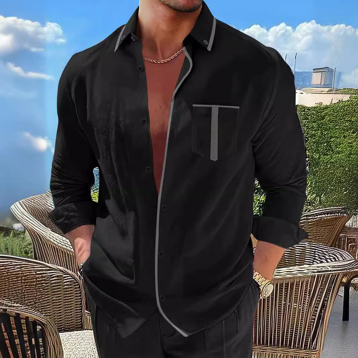 Herren Langarmhemd mit kontrastierenden Details Echoarchiv