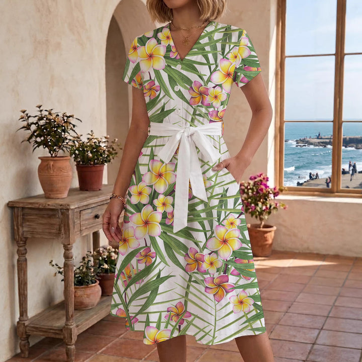 Damen Midikleid mit farbenfrohem Blumendesign und taillierbarem Bindegürtel Echo Archiv