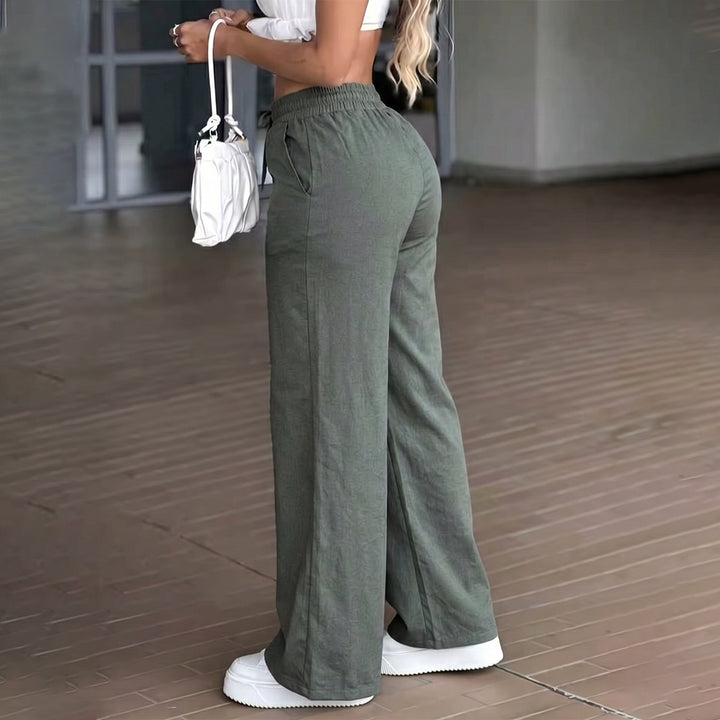 Damen nan weite High‑Waist Leinenhose mit elastischem Tunnelzugbund und Seitentaschen Echo Archiv