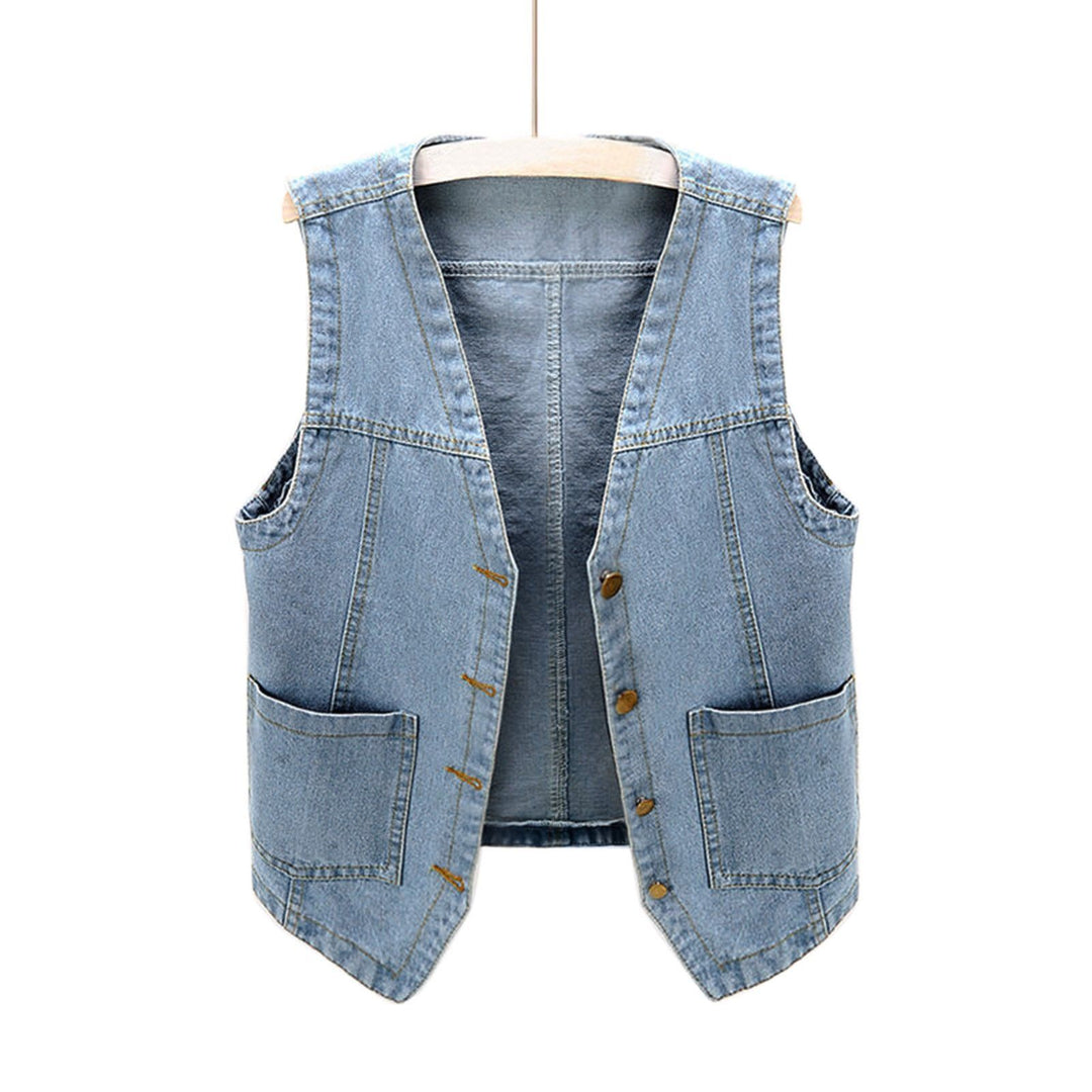 Damen lässige Denim-Weste mit Knopfdetails und aufgesetzten Taschen Echo Archiv