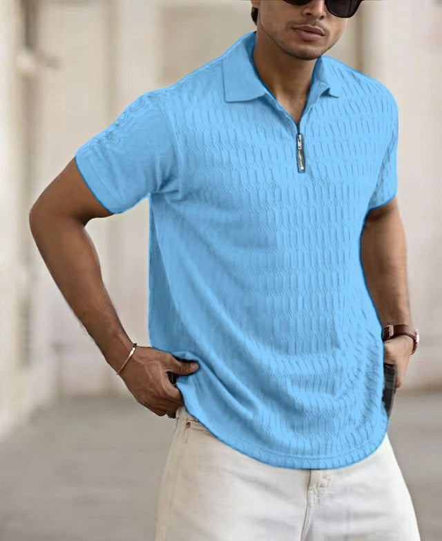 Herren Kurzarm Poloshirt mit strukturiertem Design und Reißverschluss Echoarchiv