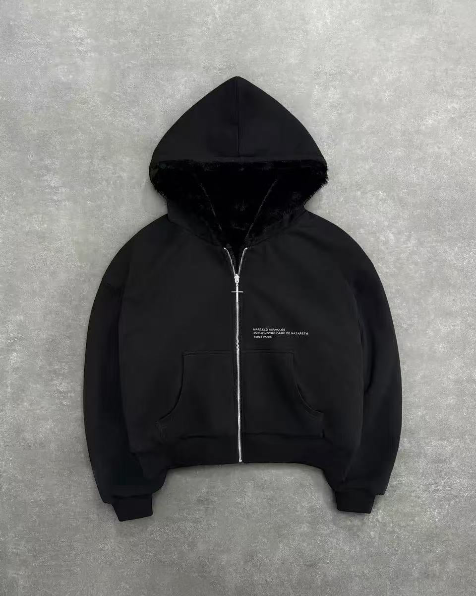 Unisex nan gefütterte Kapuzenjacke kurz geschnitten mit Kreuz-Reißverschluss Echo Archiv