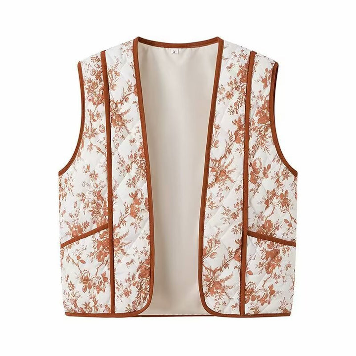 Damen Leicht gesteppte Steppweste mit floralem Print, V‑Ausschnitt und Eingrifftaschen Echo Archiv