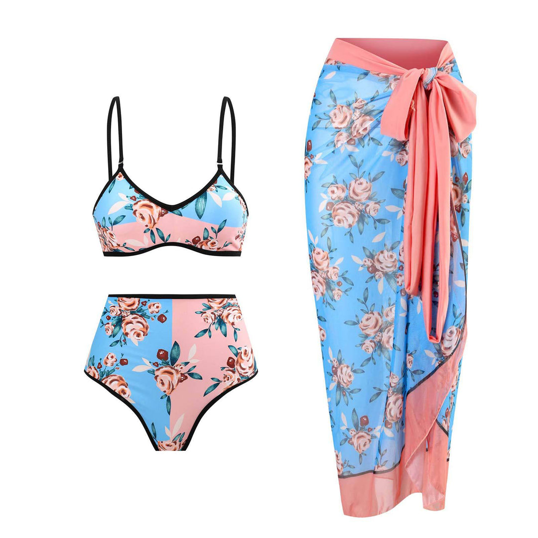 Damen Hochgeschnittener Bikini mit floralem Muster und kontrastierendem Detail Echo Archiv
