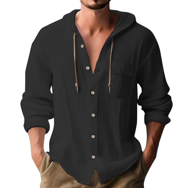 Herren lässiges Hoodie-Oberhemd mit praktischen Knopfleisten und Brusttasche Echoarchiv