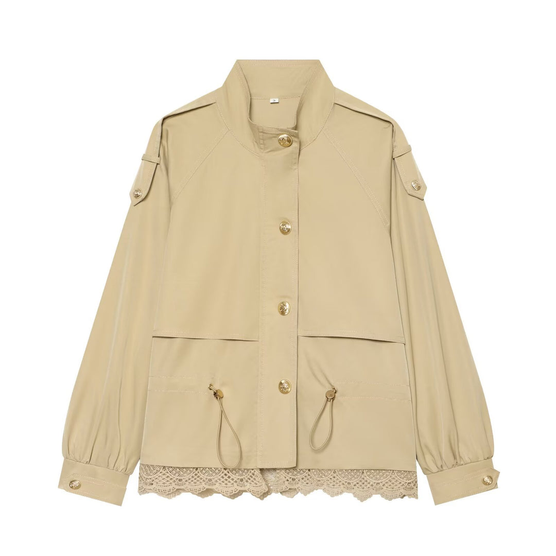 Damen leichte Parka-Jacke mit Kordelzug und Spitzensaum Echo Archiv