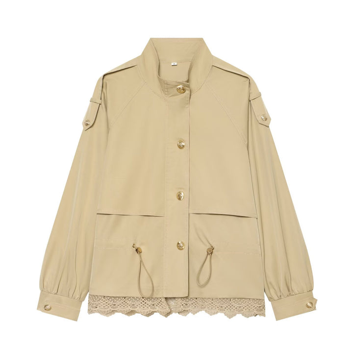 Damen leichte Parka-Jacke mit Kordelzug und Spitzensaum Echo Archiv