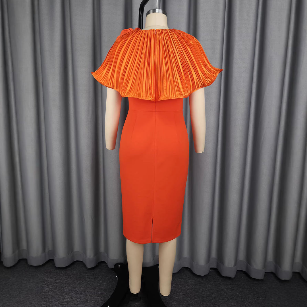 Damen figurbetontes Kleid mit voluminösem Kragen und floraler Applikation Echo Archiv