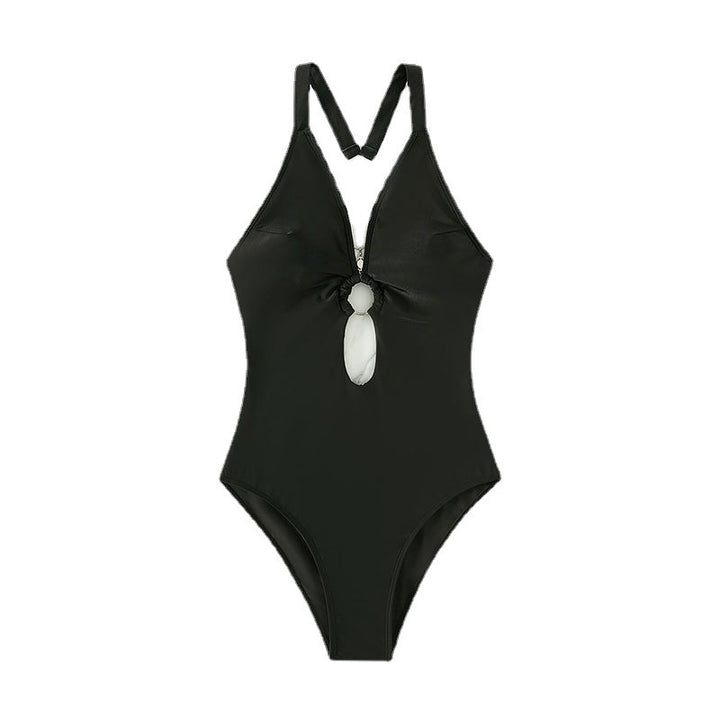 Damen Einteiler Badeanzug mit tiefem V-Ausschnitt und modischem Ringdetail Echo Archiv