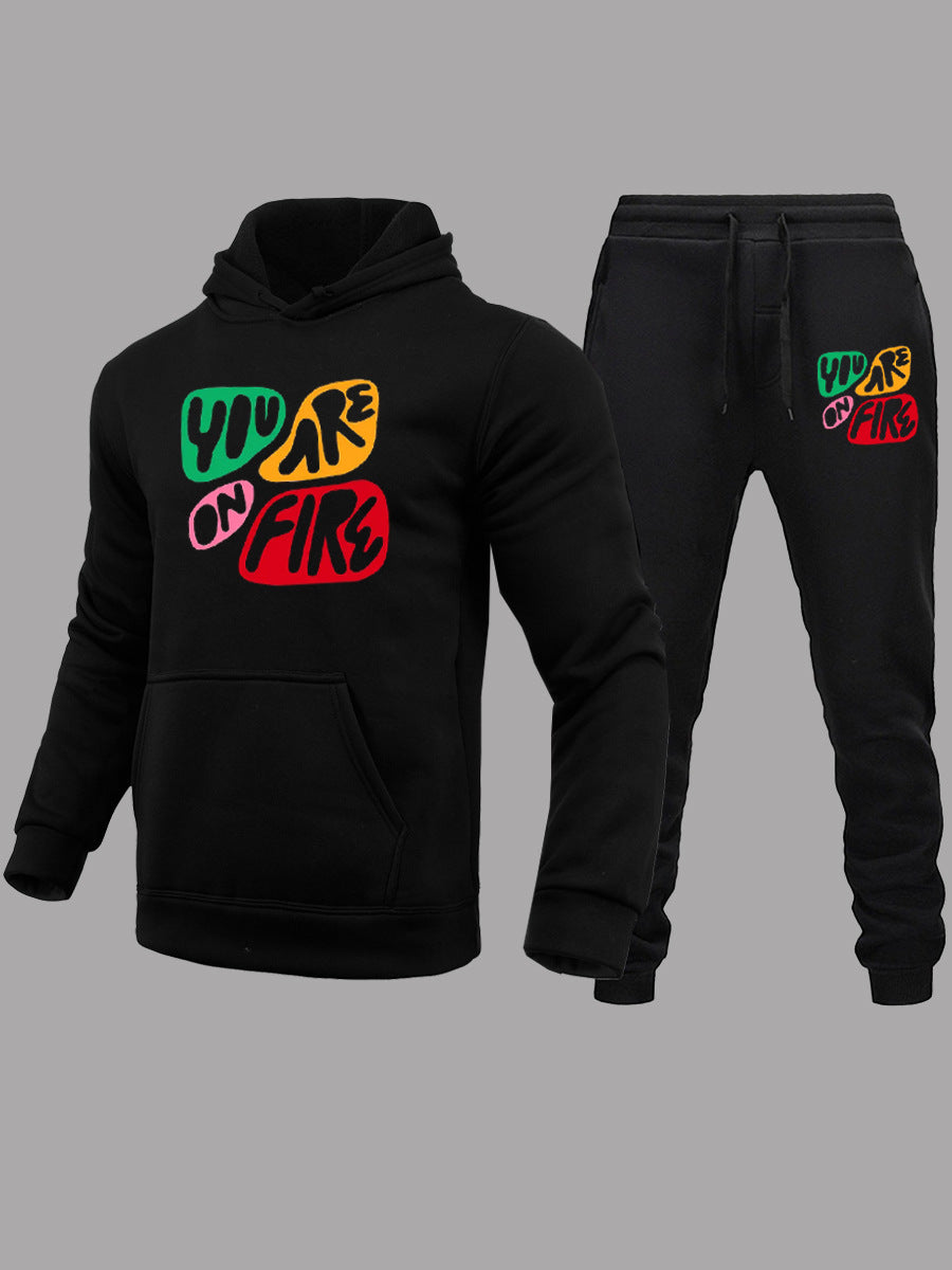 Herren Sportliches Hoodie und Jogginghose Set mit kreativem Druck Echoarchiv