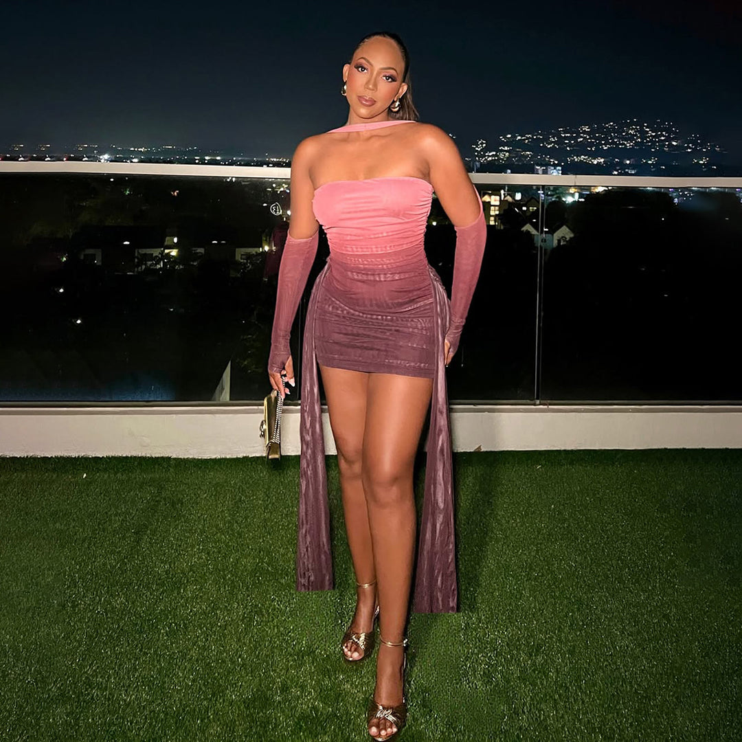 Damen Elegantes Minikleid mit raffinierten Rüschen und transparenten Ärmeln Echo Archiv