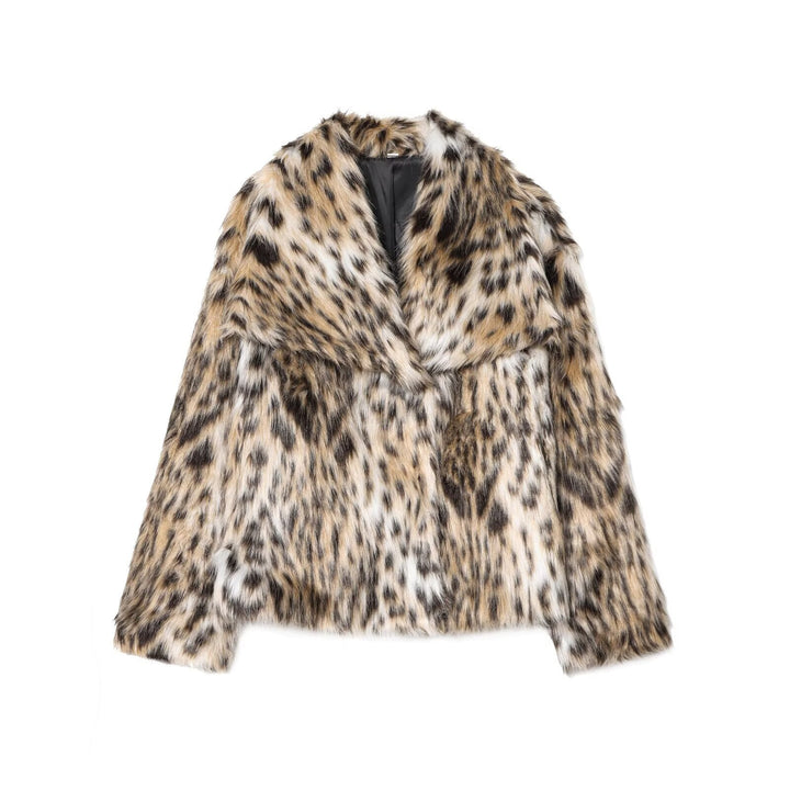 Damen nan kurze Kunstfelljacke mit Wildmuster, V-Ausschnitt und taillierter Silhouette Echo Archiv