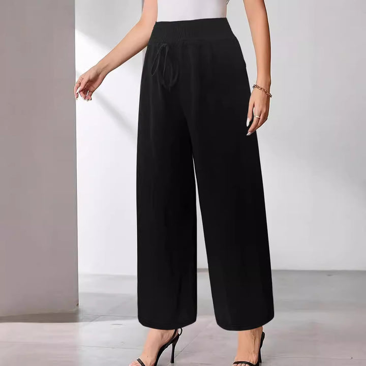 Damen Weite Leinenoptik‑Palazzohose mit hohem Smokbund, Kordelzug und Seitentaschen – Avélisse