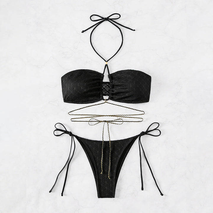 Damen Bandeau-Bikini mit dekorativem Kettenakzent und verstellbaren Bindebändern Echo Archiv