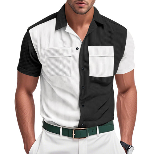 Herren modisches Kurzarm-Hemd mit strukturiertem Design und praktischen Taschen Echoarchiv