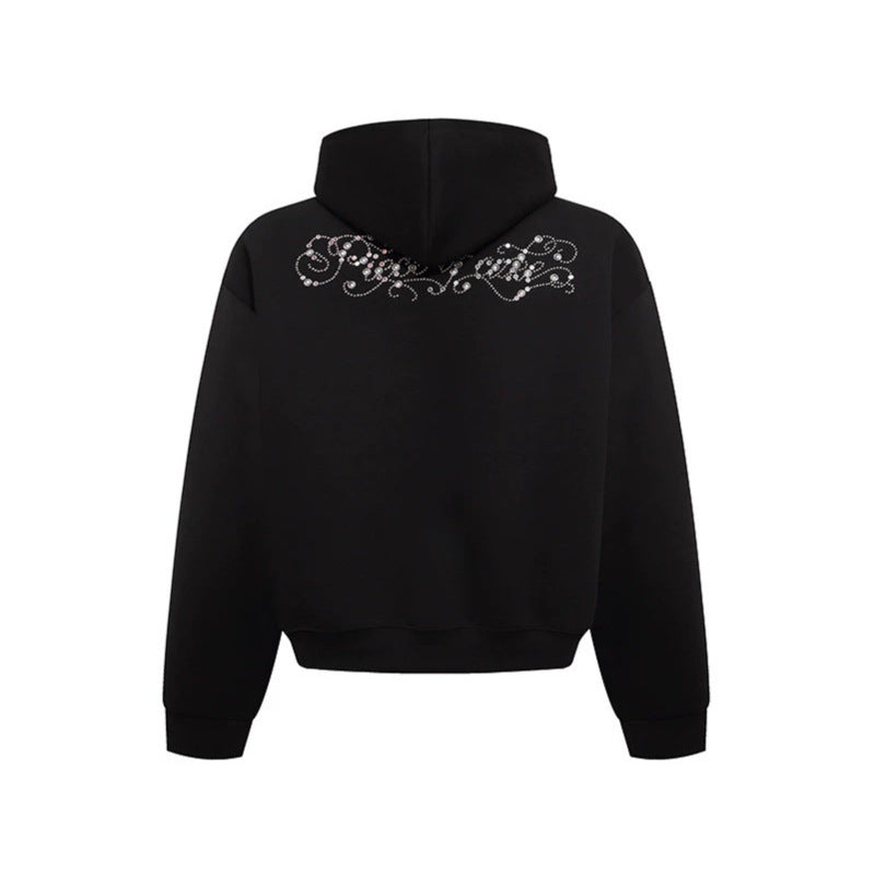 Damen Kapuzenpullover mit Schmuckstein‑Besatz und Kängurutasche Echoarchiv