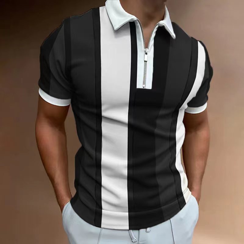 Herren Polohemd mit sportlichem Reißverschluss und elegantem Blockstreifenmuster Echoarchiv