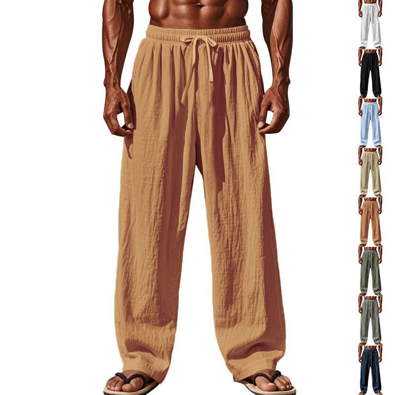 Herren nan weite Leinen-Loungehose mit elastischem Tunnelzugbund, Kordelzug und geradem Bein Echo Archiv