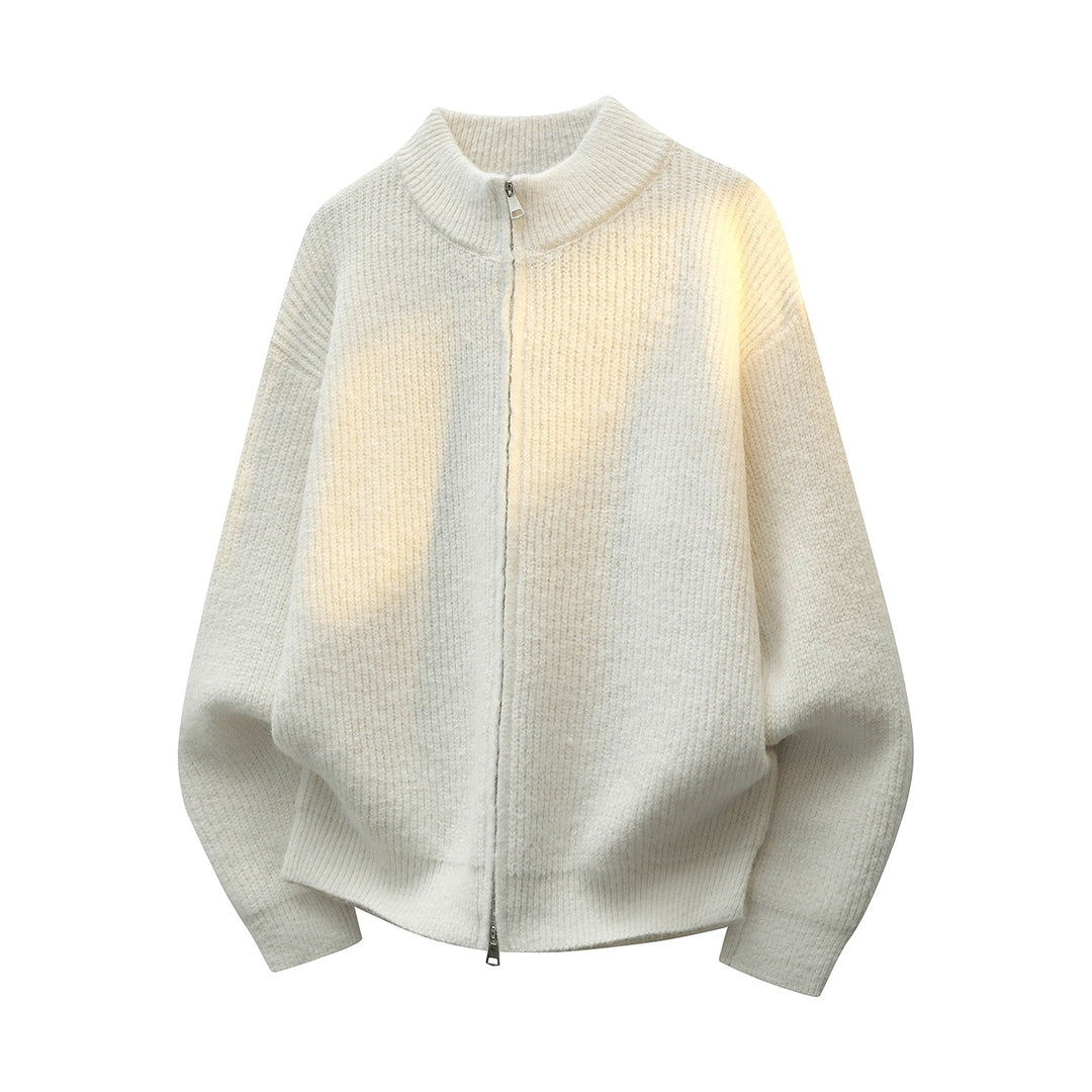 Unisex Oversize Strukturstrick-Halbzip-Cardigan mit Stehkragen & Zwei-Wege-Reißverschluss Echoarchiv