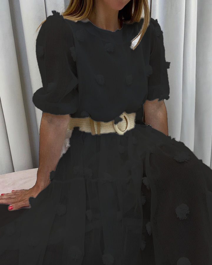 Damen Kleid mit volumetrischen Puffärmeln und dekorativen Fransen Echo Archiv
