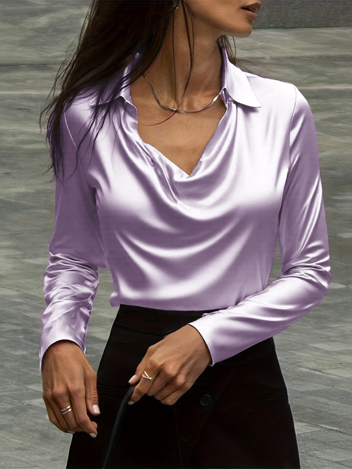 Damen Satinbluse mit Wasserfallkragen und Hemdkragen Echoarchiv