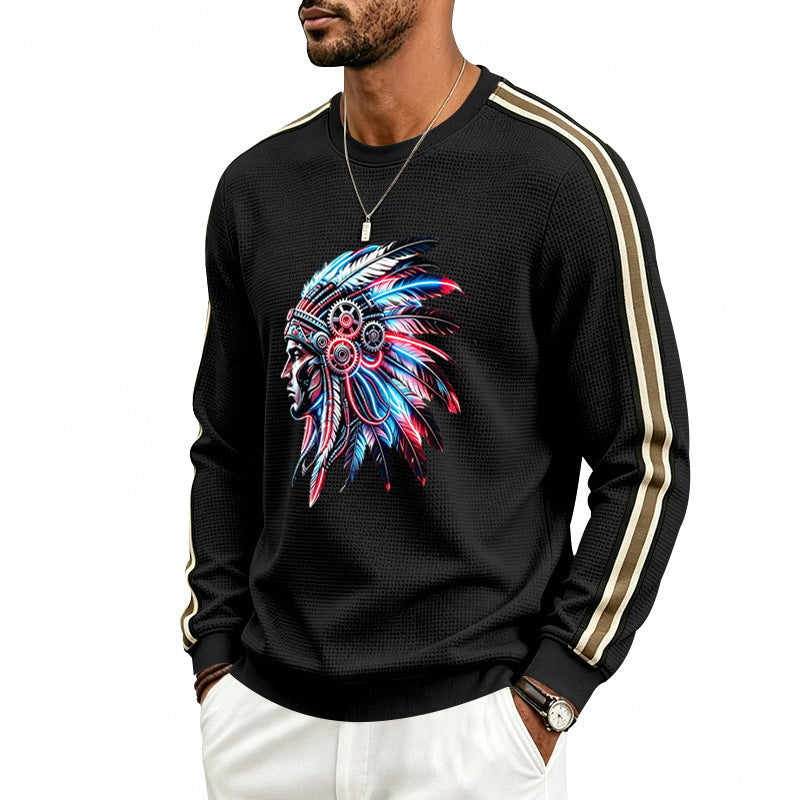 Herren Sweatshirt mit stilisiertem Kopfschmuck-Print und Kontraststreifen an den Ärmeln – Norvane