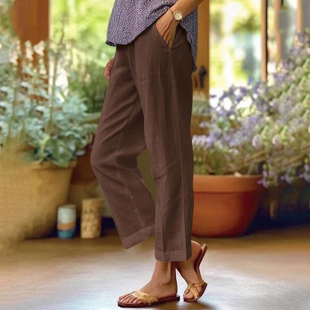 Damen nan lässige Cropped-Hose mit geradem Bein, dezenter Bügelfalte und seitlichen Eingrifftaschen Echo Archiv