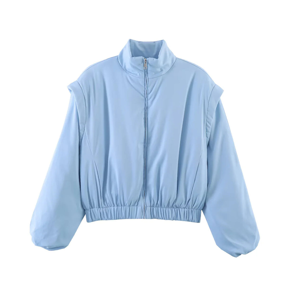 Damen cropped wattierte Jacke mit Stehkragen, voluminösen Ballonärmeln und taillierendem Elastikbund – Célinea