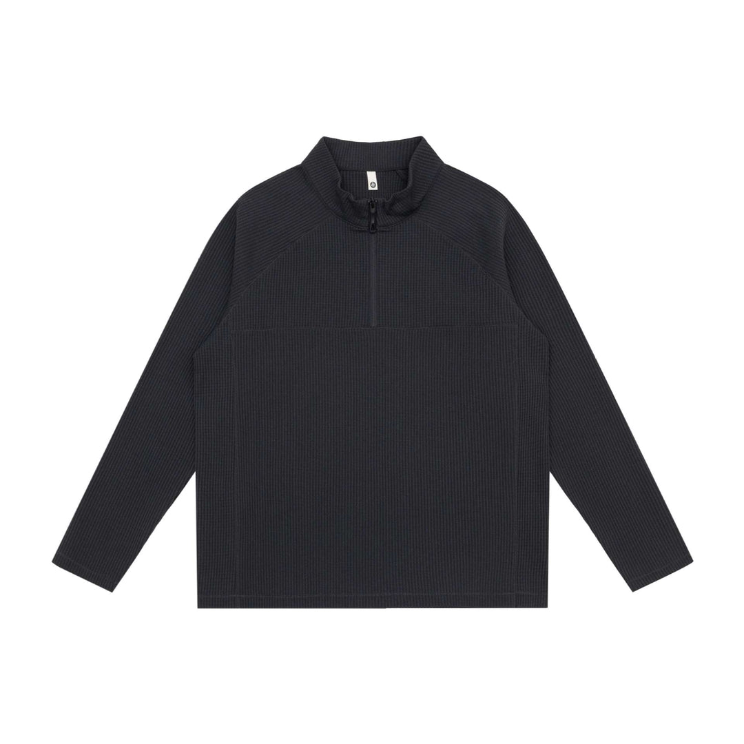 Unisex Waffelstrick-Halbzip-Pullover mit Troyerkragen und Raglanärmeln Echoarchiv