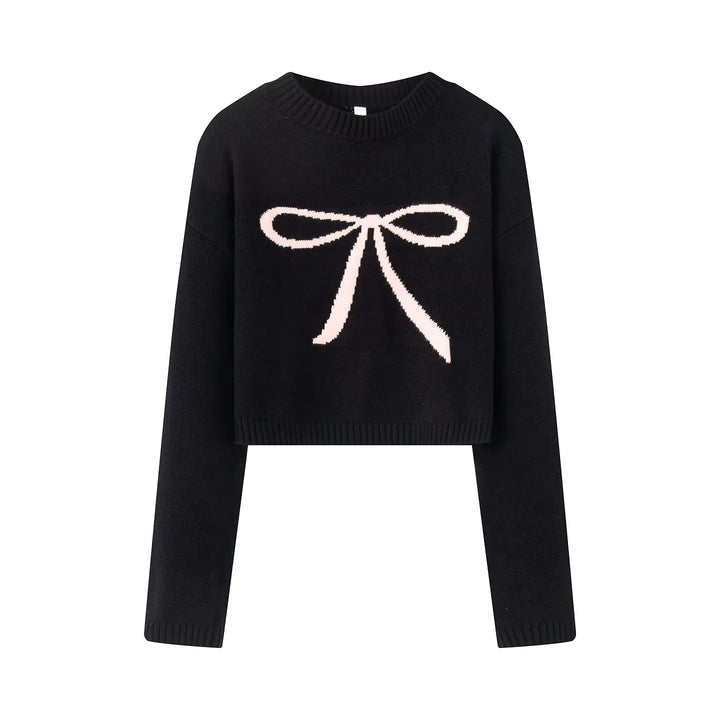Damen nan kurz geschnittener Strickpullover mit Intarsien-Schleifenmotiv Echo Archiv