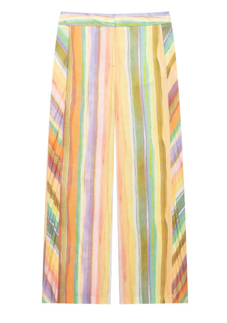 Damen Hochgeschnittene Palazzo‑Hose mit mehrfarbigem Aquarell‑Streifenmuster Echo Archiv