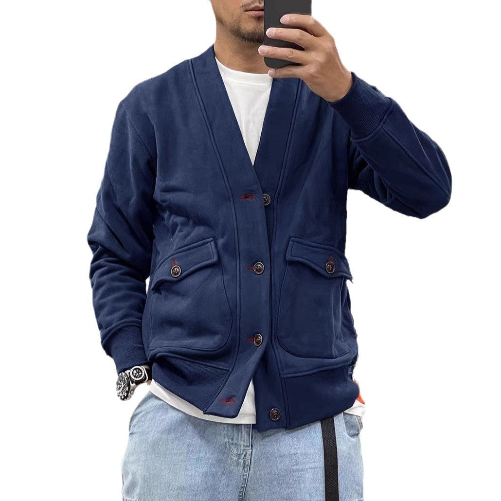 Herren Fleece-Cardigan mit Knopfleiste und aufgesetzten Taschen Echoarchiv