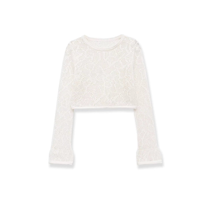 Damen gehäkeltes Cropped-Strickoberteil mit Trompetenärmeln Echo Archiv