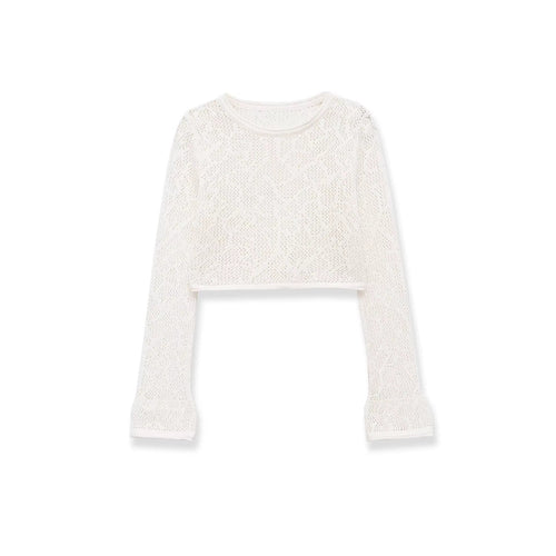 Damen gehäkeltes Cropped-Strickoberteil mit Trompetenärmeln Echo Archiv