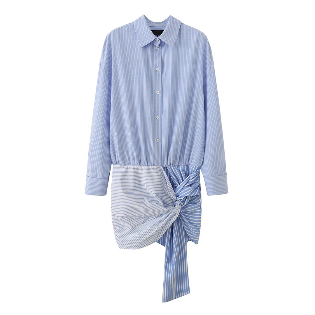 Damen Asymmetrisches Hemdblusenkleid mit seitlicher Knotendetail und Oversize-Passform Echoarchiv