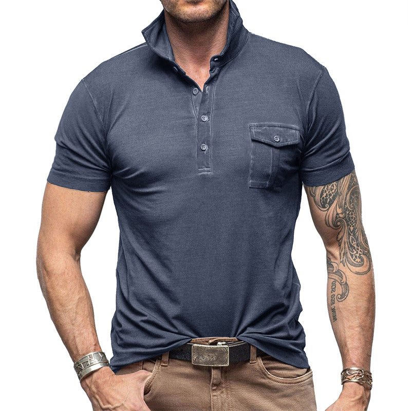 Herren Poloshirt mit modischer Brusttasche und Stehkragen Echoarchiv