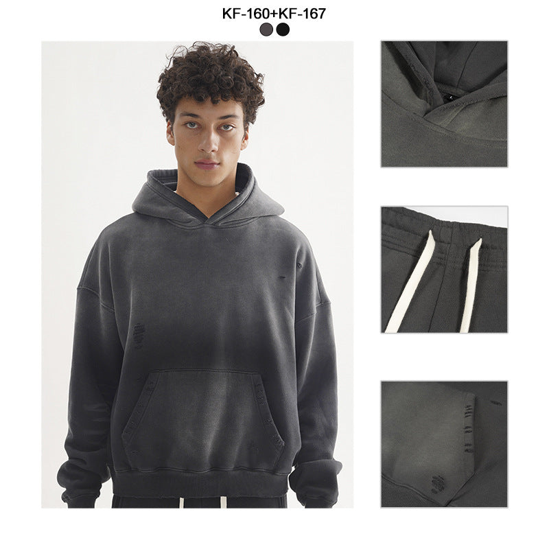Herren Weites Distressed-Sweatset mit verkürztem Kapuzenpullover und baggy Jogginghose Echo Archiv