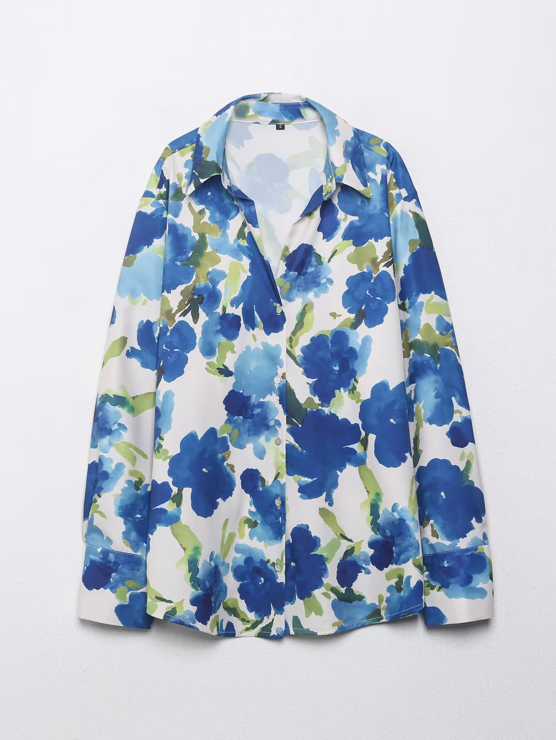 Damen Locker geschnittene seidenähnliche Hemdbluse mit Aquarell-Print Echoarchiv
