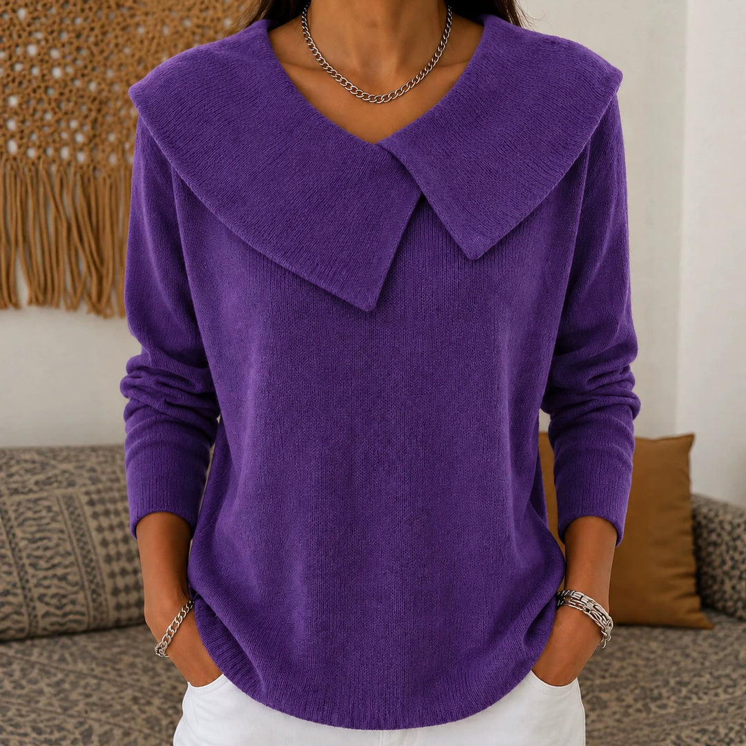 Damen Grobgestrickter Strickpullover mit übergroßem Matrosenkragen – Mavelle