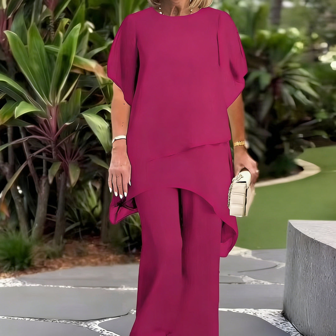 Damen Elegantes Zwei-Teiler-Set mit luftigen Ärmeln und asymmetrischem Saum Echo Archiv